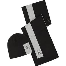 Calvin Klein Men Scarfs Calvin Klein Men's Enclosed Silicone CK Monogram Beanie and Scarf Set, Black