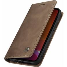 Apple iPhone 13 Pro Max Wallet Cases FoneFunShop Compatible With iPhone 13 Pro Max Wallet Case in Beige Handmade Leather Magnetic Folio Flip Durable with Kickstand and Cash Card Slots