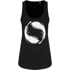 Womens/Ladies Yin Yang Feathers Floaty Tank Medium UK 10-12 Black