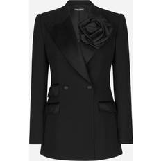 Kangas Takit Dolce & Gabbana Double-breasted Woolen Jacket With Flower Appliqué Black Wool