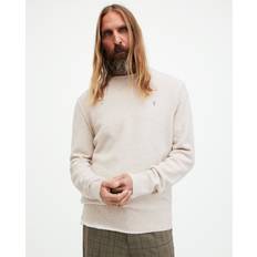 AllSaints Jumpers AllSaints Mens White Statten Crew-neck Logo-embroidered Stretch-knit Jumper