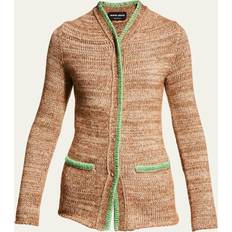 Cashmere Jackets Giorgio Armani Snap-Front Cashmere Jacket with Contrast Stitching - Brown
