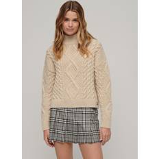 Beige Hauts Superdry Damen Aran Polo-Strickpullover - Beige