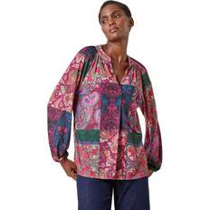 Paisley Tops Roman Patchwork Print Stretch Jersey Shirt Red