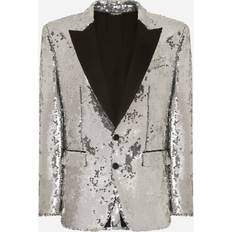 Dolce & Gabbana Man Blazers Dolce & Gabbana Single-Breasted Tuxedo Jacket Silver Tulle