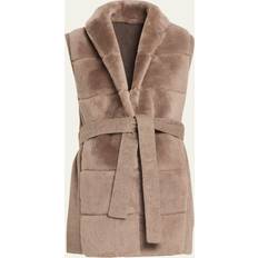 Skiing - Women Vests Reversible Shearling Vest with Belt - Taupe