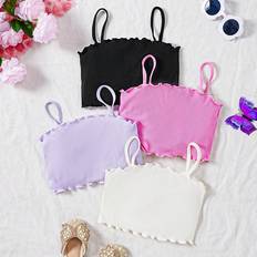 Black Other Sets Shein Young Girl Knitted Solid Color Sleevless Tops Set