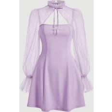 Lila - Mesh Klänningar Shein Women'S Mesh Splice Hollow Out Lace-Up Dress