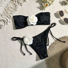 Women - XS Bikini Sets Shein Women'S 3d Flower Decor Strapless Bikini Set