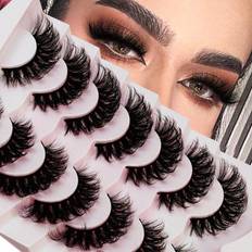 Makeup Shein 7 Pairs Fluffy Thick False Eyelashes Volume Faux Mink Fluffy Lashes Dramatic D Curl Strip Lashes Thick Eye Lashes Look Like Lash Extension 6D Wispy La