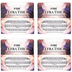 Fyne Audio Individual Eyelashes, Black [240 Pcs, Ultra Thick Long 12mm, Pack of 4] Individual lashes, Eyelash Extensions, Natural Look Volume Cluster