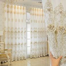 Gardiner & Tillbehör Shein 1Panel Beige Beaded Double Layer Translucent Curtains Embroidered Tulle Light Filtering Drape Bay