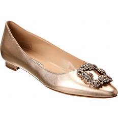 Manolo Blahnik Gyldne Balletflader Med Krystal Spænde - Gul