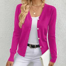 Acrylic Cardigans Shein Solid Color Cardigan