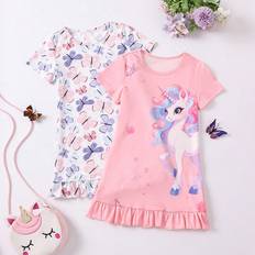 M Dresses Children's Clothing Shein Little Girls' Unicorn & Butterfly Printed Dress