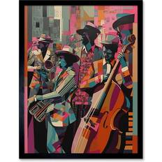 Black Framed Art ARTERY8 Orleans jazz festival musicians city street framed picture Bild