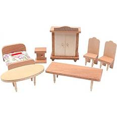 Natural Dolls & Doll Houses CENPEK Dollhouse Furniture 1:12 Scale Dollhouse Wooden Furniture Miniature Set Dollhouse Accessories Furniture Model-Bedroom