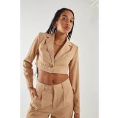 Beige - Women Jumpsuits & Overalls Pinstripe Cropped Blazer Stone