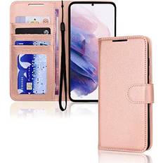 Gold Wallet Cases TechGear Rose Gold Samsung Galaxy S21 Plus Leather Wallet Case, Flip Protective Cover with Wallet Card Holder, Stand and Wrist Strap PU Leather with Magnetic Closure