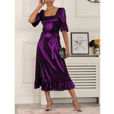 Purple - Sportswear Garment Dresses Jolie Moi Janice Square Neck Frill Midi Dress Purple