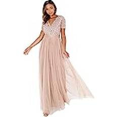 Long Dresses on sale Maya Deluxe Maya Deluxe Damen Maya Deluxe Taupe Blush Short Sleeve Stripe Maxi Bridesmaid Dress, Taupe Blush