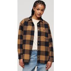 Franela - Mujer Camisas Superdry Check Organic Cotton Flannel Overshirt, Camel/Black