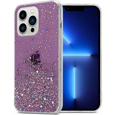 Cadorabo Purple Case for Apple iPhone 13 PRO MAX Cover Protection TPU Silicone Gel Back case with sparkling glitter