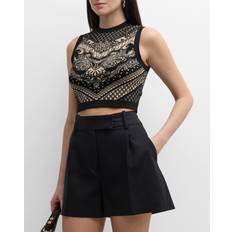 Balmain Women Tank Tops Balmain Paisley And Monogram Knit Cropped Tank Top