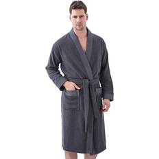 SEYANTE Turkish Cotton Terry Men's Bathrobe Kimono Cotton Terry Cloth Robe Long, Textured, Rice Weave Trim Bathrobe X-Large, Charcoal Kimono