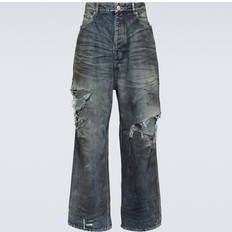 Balenciaga Pants & Shorts Balenciaga Distressed Wide-Leg Jeans Blau