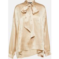 Balenciaga Blouses Balenciaga Logo Jacquard Silk Blouse - Beige