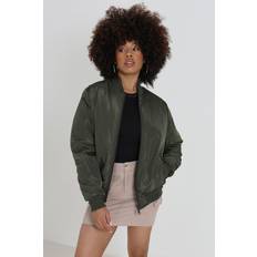 Brave Soul 'Brazil' Ruched Sleeve Oversized Bomber Jacket Khaki