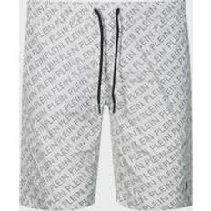 Philipp Plein Men Swimwear Philipp Plein Mens Repetitive Logo Long White Swim Shorts