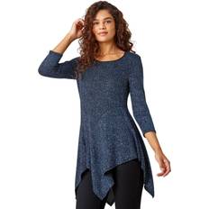 Elastane/Lycra/Spandex Blouses Roman Glitter Hanky Hem Tunic Stretch Top