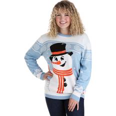 Christmas Jumpers - Men Friendly Snowman Adult Ugly Christmas Sweater - Orange/Blue/White