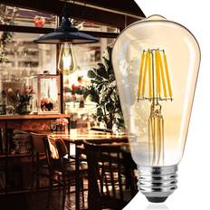 Brightown Brightown Vintage LED Edison Bulbs 6 Packs 6W E26 LED Bulb 60 Watt Equivalent, Dimmable LED Light Bulbs, Antique ST64 Amber Edison Bulb, 3500K-4000K Neutral White