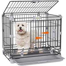 Small Dog Crate, Foldable Dog Cage for Small Dog5-20lbs, Double-Door