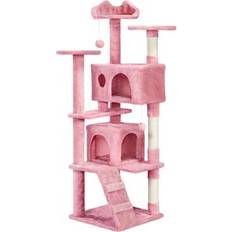 Yaheetech 61.5-in Plush Cat Tree & Combo, Pink
