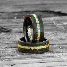 Green - Men Rings Metal Masters Tungsten Carbide Mens Ring Wedding Band Black Mossy Wood Antler Hunting Ring 8MM Comfort-Fit Black