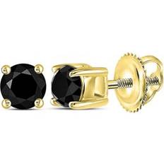 Gold - Unisex Earrings Jewelry Outlet 10kt Yellow Gold Unisex Round Black Color Enhanced Diamond Solitaire Stud Earrings 1/2 Cttw