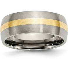 Unisex Rings The Black Bow 8mm Titanium & 14k Gold Inlay Brushed Domed Standard Fit Band