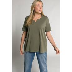 Lana Camicie Ulla Popken T-shirt Scollo A Tunica Mezze Maniche Donna Verde