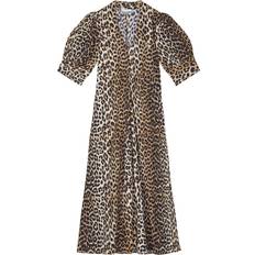 Cotton Dresses Ganni Leopard CottonPoplin V-neck Maxi Dress Women's