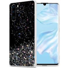 Cadorabo TPU Hülle mit Glitzer für Huawei P30 PRO Huawei P30 Pro Smartphone Hülle, Schwarz