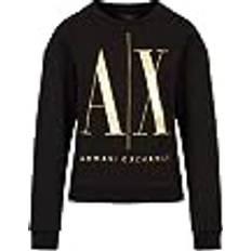 Armani Exchange Women Jumpers Armani Exchange Damen Icon, Maxi-gesticktes Gold-Logo, Manschettenärmel, schwarz Sweatshirt, Black