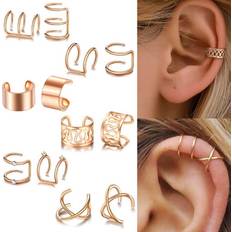 Smykker Megabilligt 12-pack Fake Helix Piercing Öron Örhänge Ear Cuff Utan Hål Guld Guld