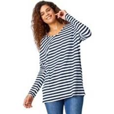 Stripes Blouses Roman Stripe Print Tunic Stretch Top Navy