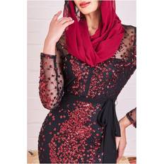 Gold - Long Dress Dresses Goddiva Modesty Sequin Maxi Dress Wine