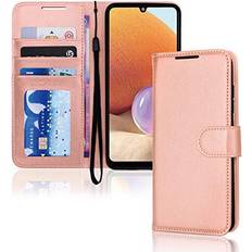 Gold Wallet Cases TechGear Rose Gold Samsung Galaxy A32 5G Leather Wallet Case, Flip Protective Cover with Wallet Card Holder, Stand and Wrist Strap PU Leather with Magnetic Closure