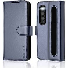 TechGear Samsung Galaxy Z Fold 4 PU Leather Wallet Case, Flip ProtectiveCover with S-Pen Holder, Card Wallet, Stand and Wrist Strap, Magnetic Closure